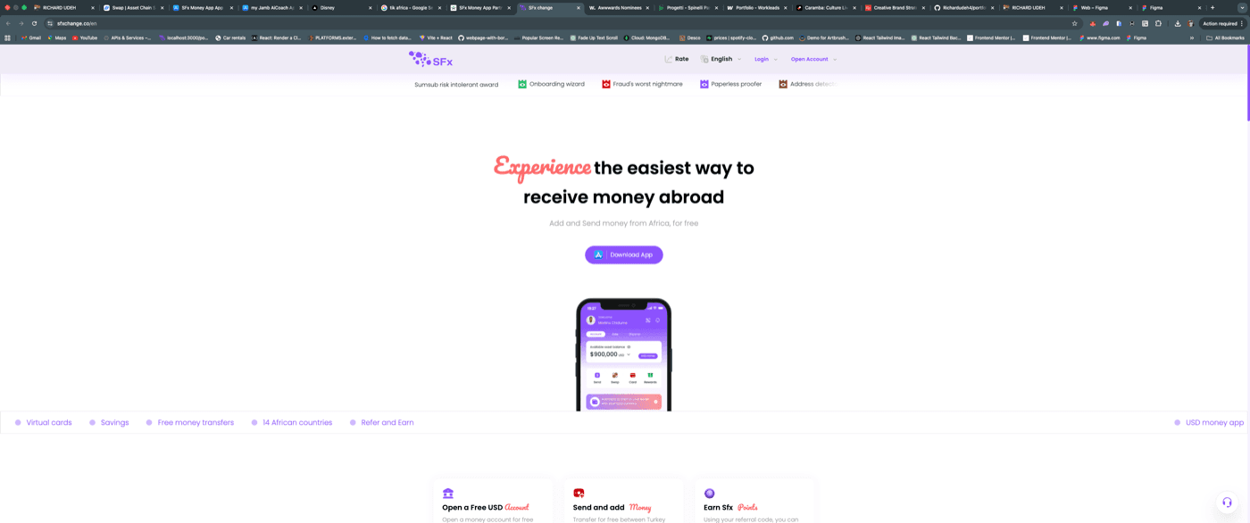 SFX Money App product screenshot